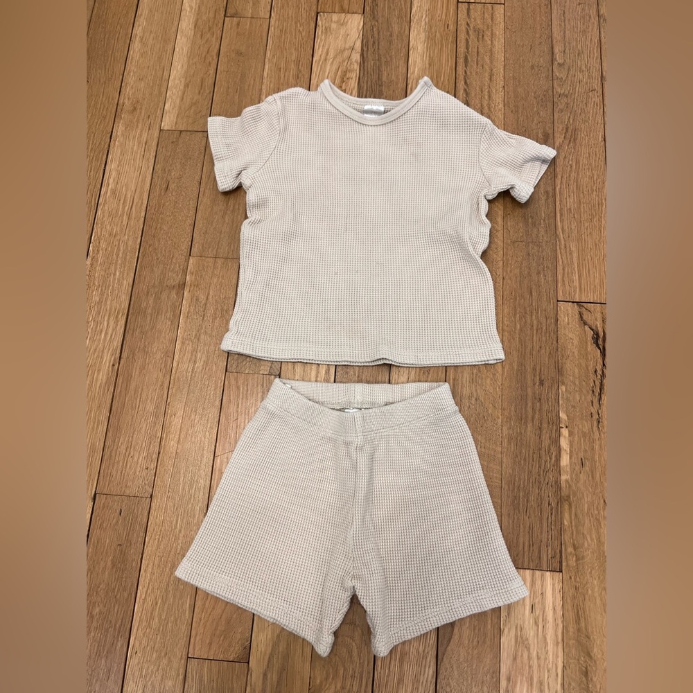 H&M Beige Waffle Knit Top and Shorts Set